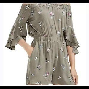 Vince Camuto Romper Off-the-Shoulder Green Floral